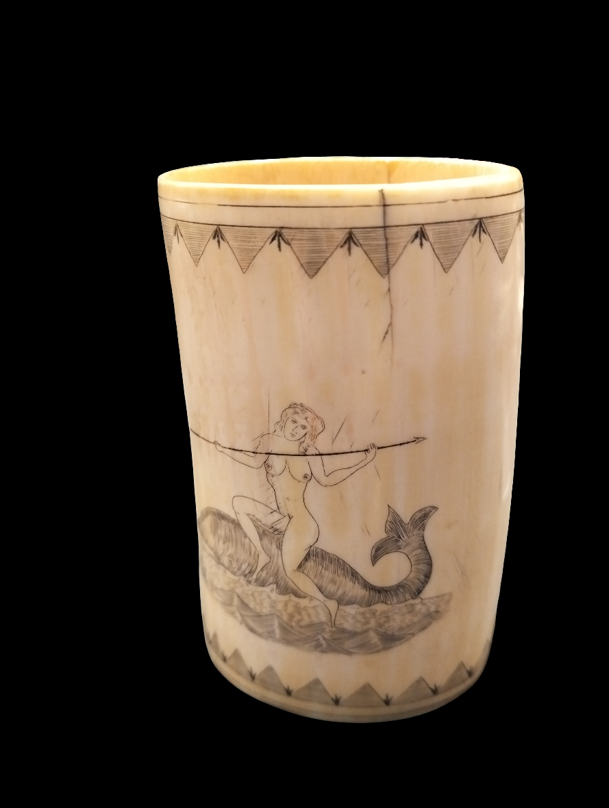 Bone whaling cup Scrimshaw style work 1850