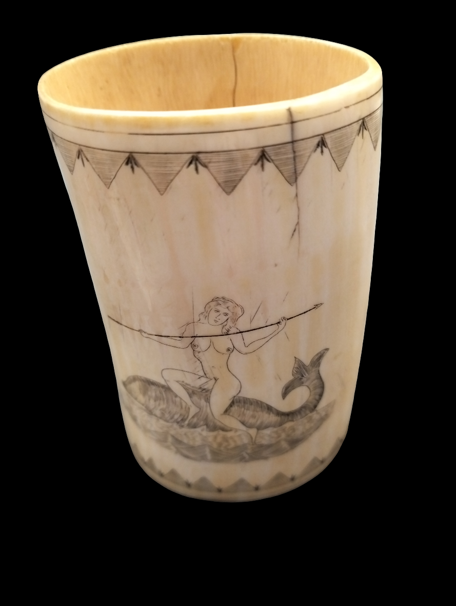 Bone whaling cup Scrimshaw style work 1850