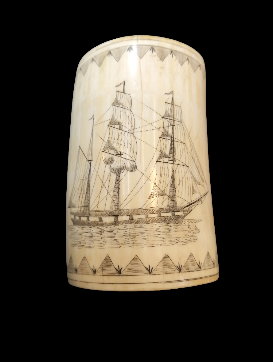 Bone whaling cup Scrimshaw style work 1850