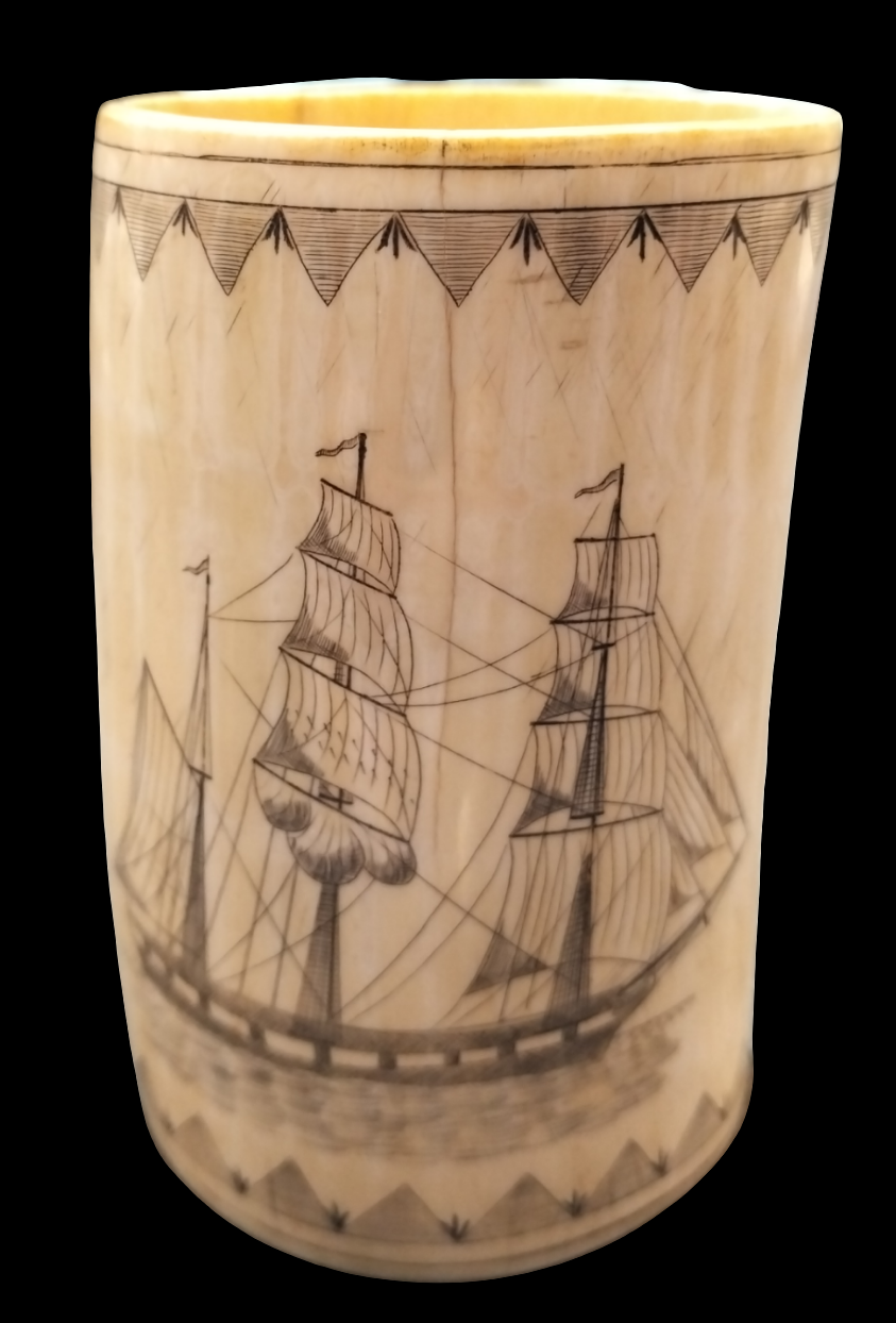 Bone whaling cup Scrimshaw style work 1850